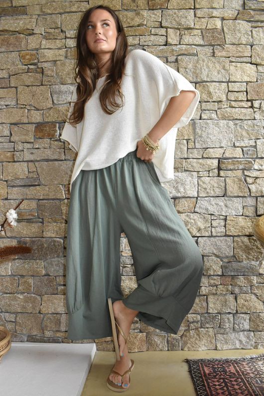 Jo Jo Quirky Hopsack Crop Pant Khaki 
